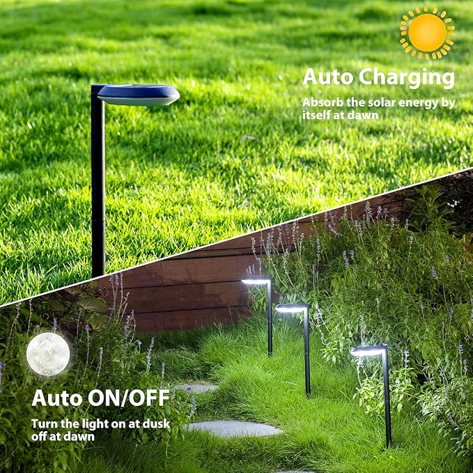kinna Outdoor Solar Path Lights Waterproof Landscape Pathway Light with 6 White LEDs Garden Lighting Decorative for Patio Driveway Backyard (Black-4 Pack)
