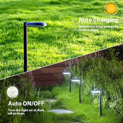 kinna Outdoor Solar Path Lights Waterproof Landscape Pathway Light with 6 White LEDs Garden Lighting Decorative for Patio Driveway Backyard (Black-4 Pack)