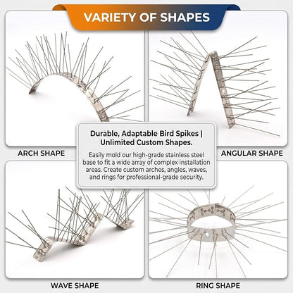 Stainless Steel Bird Spikes, Cover8.2 ft (10 Strips Uninstalled) | 304 Stainless, Metal Bird Spikes Fence Spikes, Pigeon & Small Bird Deterrent for Outdoor Bird Control