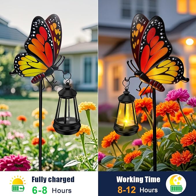 Solar Lights Outdoor Waterproof Butterfly Garden Decor,32.28in Garden Butterfly Stakes with Solar Lights,Birthday Gifts for Women Mom,Metal Decorative Lights for Yard Art Outside Patio Porch Lawn