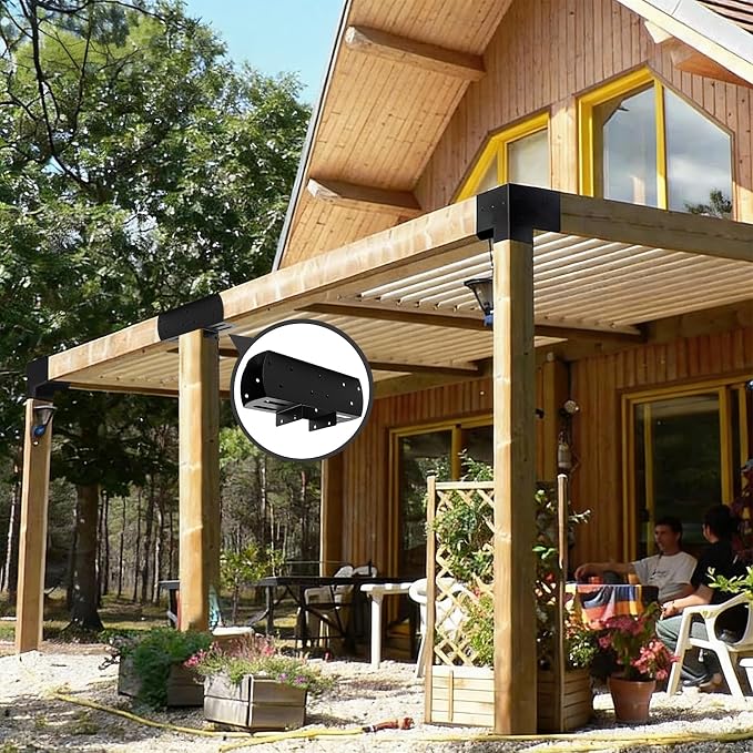 2 Pcs 4"x 4" 3-Way Pergola Bracket(Actual Fit: 3.6"x3.6") Post | T-Shaped Bracket Woodworks Pergola Kit|Metal Wood Post Connector for Pergola and Outdoor Structures