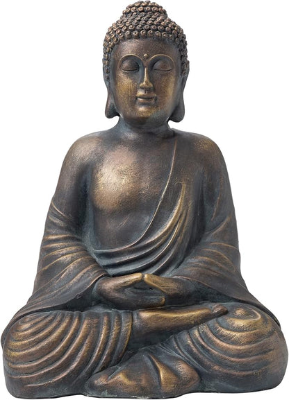 Glitzhome 19-inch Zen Meditation Buddha Garden Statue, Bronze Indoor and Outdoor Sculpture, Hand-Finished MGO & Fiberglass Decor for Home Patio Yard