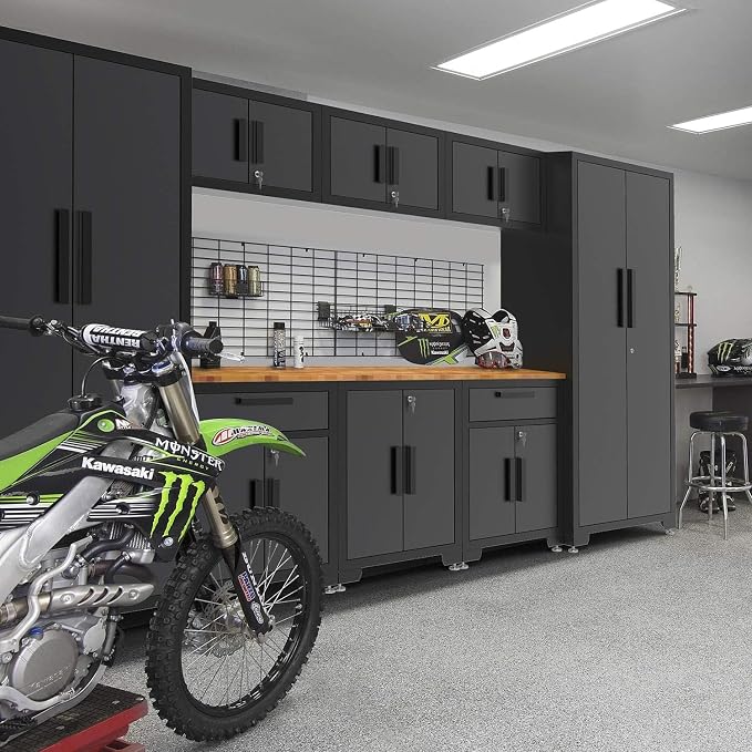 Torin Garage Cabinets Storage System, 9-Pcs Workshop Cabinet Set in Black | Included Steel Drawers Rolling Chest,Locked Storage Cabinet, Perfect for Organizing Garage and Tools, Black/Grey