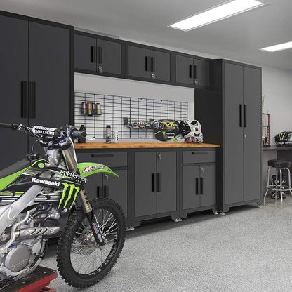 Torin Garage Cabinets Storage System, 9-Pcs Workshop Cabinet Set in Black | Included Steel Drawers Rolling Chest,Locked Storage Cabinet, Perfect for Organizing Garage and Tools, Black/Grey