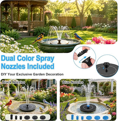 3.5W Solar Fountain Pump, Solar Bird Bath Fountain with 6 Blue & 6 Black Nozzles, Solar Water Pump for Outdoor Garden Patio Small Pond Fish Tank Landscape Decoration