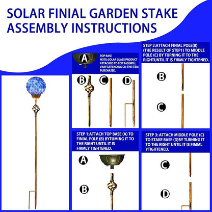 Garden Solar Lights Outdoor, Decorative LED Honeycomb Glass Ball Garden Stake, Glass and Metal Outdoor Decoration, 4 x 31 Inch (Dark Blue)