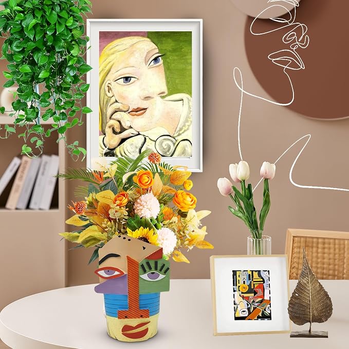 Midogaigai Abstract Face Planters Pots Head,Unique Head Planter for Indoor Plants,Funny Face Flower Pot,Colorful Plant Pots for Outdoor Garden Decor and Home Art Decoration(Eclectic)