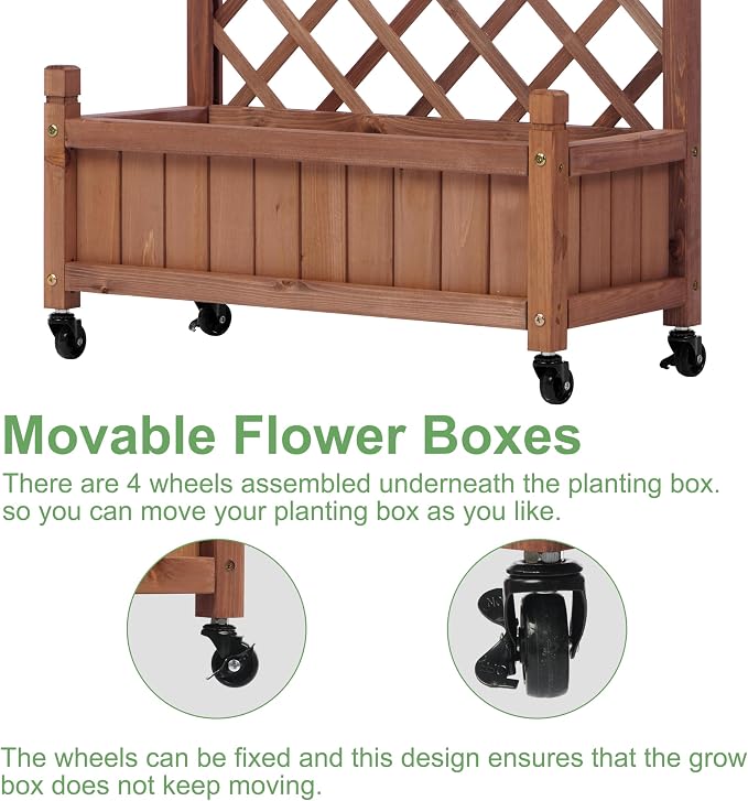 Raised Garden Bed with Trellies 2 Pack, Outdoor Wooden Planter Box for Climbing Plants, Vegetables Herb Growing
