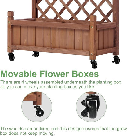 Raised Garden Bed with Trellies 2 Pack, Outdoor Wooden Planter Box for Climbing Plants, Vegetables Herb Growing