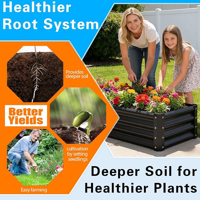 Raised Garden Bed 2 Pack 8x4x1FT, Premium Galvanized Raised Garden Bed, Large Raised Garden Beds Outdoor for Deep-Rooted Vegetables, Flowers, Green and Herbs, Black