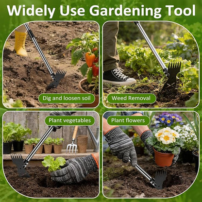 Weed Puller Tool with Long Handle - Adjustable Length Manual Weeder Remover Tool, 2 in 1 Hand Weed Rake and Garden Hoe for Gardening, Uprooting Weeding Tool for Yard, Lawn, Patio, Garden