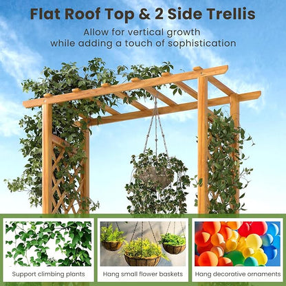 S AFSTAR Wooden Raised Garden Bed with Trellis, 70" Elevated Planter Box with Hanging Roof & Open-Ended Base for Climbing Vine Flower Herb Vegetable, Outdoor Plant Container for Patio & Yard