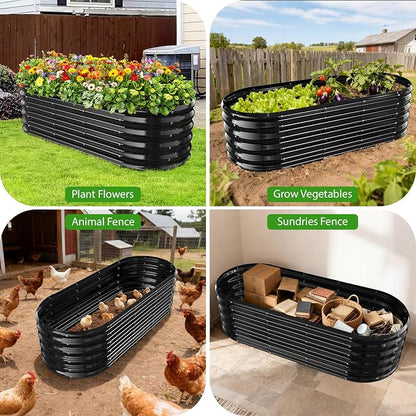 YSEJOMP 17" Tall Oval-Shaped/Elliptic Metal Raised Garden Bed Outdoor Black | 60X24X17 Inch,1.5 FT Tall,0.8MM Thick Galvanized Metal Painted,for Variety of Flowers,Herbs,Vegetables.with Gloves,Tool free