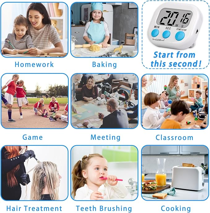 Lasubst Digital Classroom Timers for Teachers Kids School Supplies Bulk with Magnetic Back 12 Pack, White Orange Blue Green