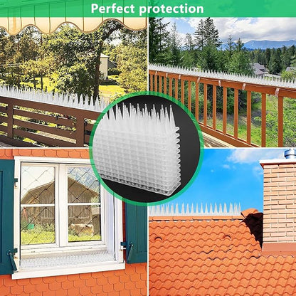 Defender Spikes, 12 Pack Plastic Bird Spike, Outdoor Wall Cat & Pigeon Spikes, 17 Feet Security Fence Spikes Anti-Theft Climb Strips for Roof, Railing (Clear-12 PCS)…