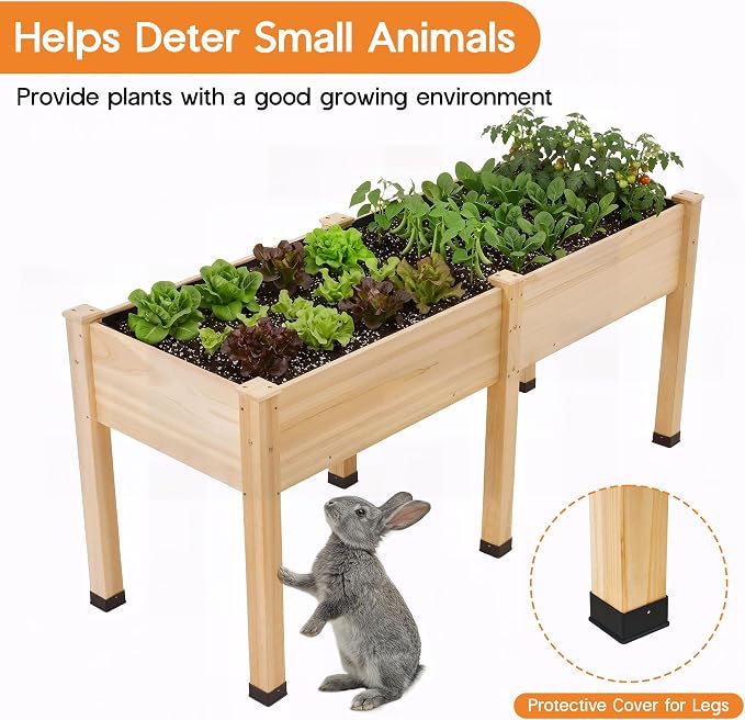 SPECRAFT 72x24x30in Raised Garden Bed with Legs, 8.4 Cu Ft Wooden Planter Box with Drainage Holes & Liner, Outdoor Raised Garden Beds for Patio Backyard Gardening, Natural Wood Color