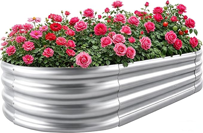 Sponvatt Raised Garden Bed - Outdoor Galvanized Raised Garden Bed Planter Boxes, Large Oval Metal for Gardening Planter Box Kit,Suitable for Vegetables,Herbs, and Flowers (4x2x1 Ft,Silver)