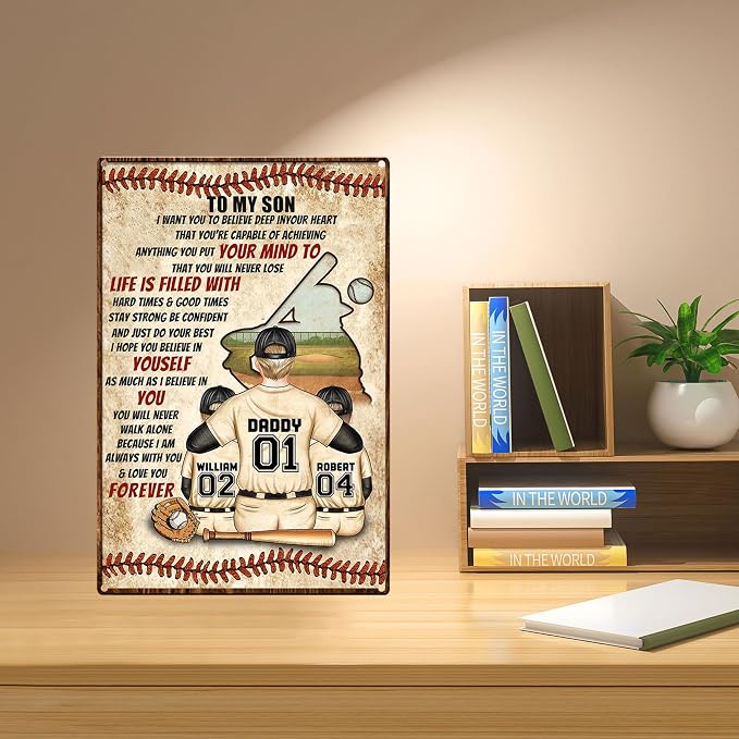 Vintage Tin Signs Motivational Wall Decor-To Son Teen Boy Room Baseball Decor Gifts,Sports Posters for Boys Bedroom 8x12 Inch
