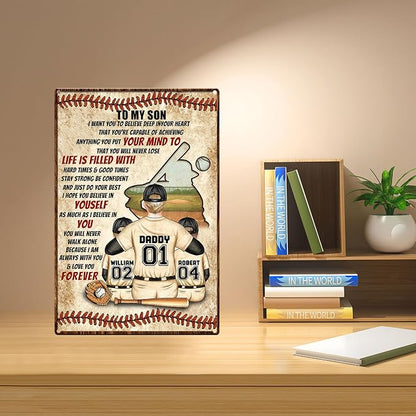 Vintage Tin Signs Motivational Wall Decor-To Son Teen Boy Room Baseball Decor Gifts,Sports Posters for Boys Bedroom 8x12 Inch