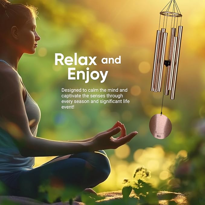 Nature’s Melody Aureole Tunes Wind Chimes – Outdoor Windchime with 6 Tubes Tuned to B Pentatonic Scale, 100% Rustproof Aluminum, Powder Finish & S Hook Hanger for Sympathy, Memorial Gift or Zen Garden