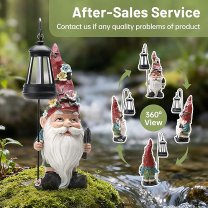 Garden Gnomes Statue with Solar Lantern, Outdoor Gnome Decorations for Yard, Outdoor Figurine Ornament with LED Lights for Patio Lawn, Mother's Day Birthday Gift for Women Mom Grandma