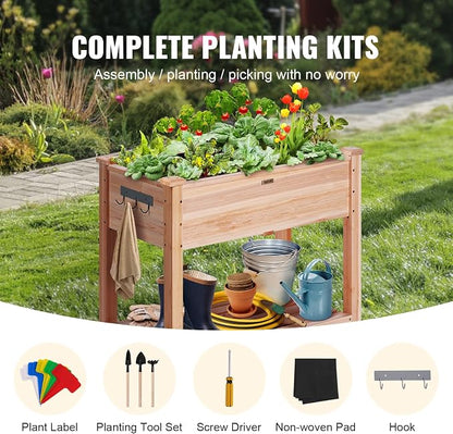 VEVOR Raised Garden Bed 34x18x30in with Sturdy Legs, High End Natural Fir Wood Planter Box Elevated Planting Stand for Backyard/Garden/Patio/Balcony w/Non -Woven Liner & 1 Set of Tool, 165lb Capacity