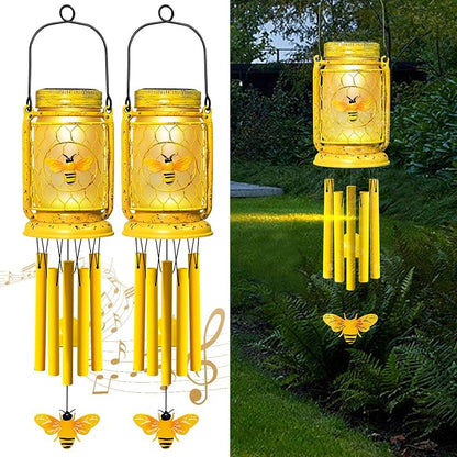 2 Pack Solar Bee Wind Chimes for Outside for Mom Women Grandma,Solar Bee Mason Jar Wind Chime Light Unique Hanging Wind Chimes Outdoor,IP65 Waterproof, for Yard Garden Terrace