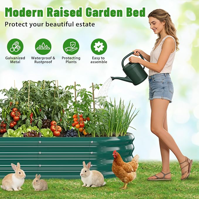 Oval Raised Garden Bed, 5 x 2 x 1FT, Galvanized Steel Planter Box with Wave-Shaped Metal Panels Painted for Outdoor Flower,Tree,Herb & Vegetable Garden (Green, 60X24X12 inches)