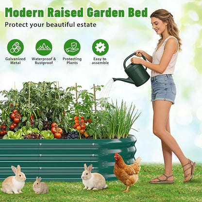 Oval Raised Garden Bed, 5 x 2 x 1FT, Galvanized Steel Planter Box with Wave-Shaped Metal Panels Painted for Outdoor Flower,Tree,Herb & Vegetable Garden (Green, 60X24X12 inches)