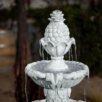 XBrand 58.3" 3-Tier Outdoor Freestanding Water Fountain - Classic Leaf Design, White Resin, Large Bird Bath with Pump - Ideal for Yard, Lawn and Garden, Porch Décor