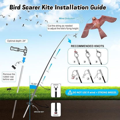 Bird Hawk Flying Kite with Pole Crops Farm Protector Bird Scarer Flying Kite with 4m Pole-Style A