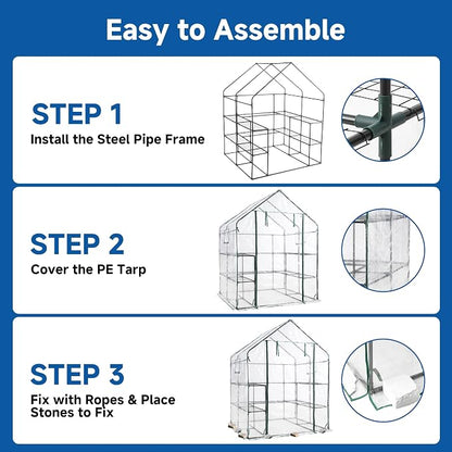 SUNGIFT Greenhouses for Outdoors, Upgraded PVC Cover Walk-in Greenhouse Kit 57x61x80 Inch, Zippered Windows Mesh Door, Plant Garden Hot House for Outside, Clear