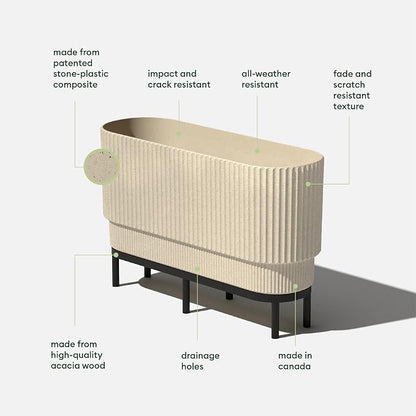 Veradek Demi Series Raised Long Planter for Indoor/Outdoor Use | Made from Plastic & Stone w/Wooden Stand | Modern Patio Décor for Flowers/Shrubs