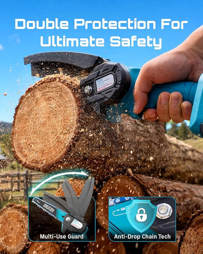 Seesii Mini Chainsaw, 6-inch Mini Chainsaw Cordless, Handheld Electric Power Chain Saw with 2 Batteries, for Tree Trimming Wood Cutting, Best Gifts for Father, Dad, Husband, Men