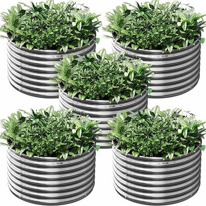 5 Pack 2x2FT Round Corrugated Galvanized Steel Raised Garden Bed Outdoor, Metal Above Ground Garden Bed for Vegetables and Flowers, Raised Beds for Gardening-2x2FTx10Inch