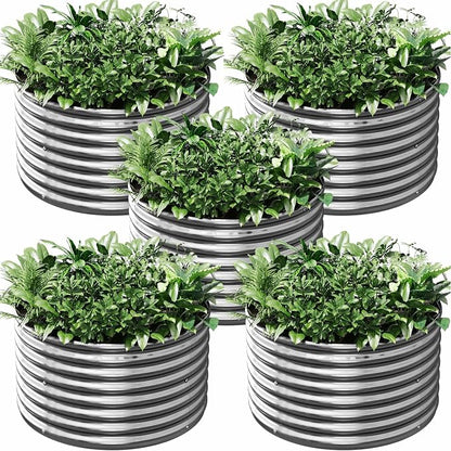 5 Pack 3x3FT Round Corrugated Galvanized Steel Raised Garden Bed Outdoor, Metal Above Ground Garden Bed for Vegetables and Flowers, Raised Beds for Gardening-3x3FTx10Inch