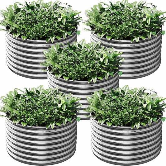5 Pack 3x3FT Round Corrugated Galvanized Steel Raised Garden Bed Outdoor, Metal Above Ground Garden Bed for Vegetables and Flowers, Raised Beds for Gardening-3x3FTx10Inch