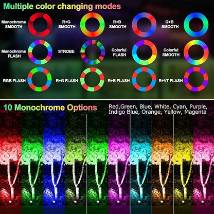 CLY 4-in-1 Solar Spot Lights Outdoor Color Changing, Solar Landscape Spotlights RGB Lighting IP66 Waterproof 45.93ft Cable Auto ON/Off Adjustable Garden Spotlight for Yard, Garden, Pool, Lawn, Statue