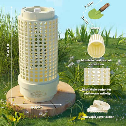 Underground Worm Farm, Garden Mini vermicomposting bin for use in Outdoor Gardening from Kitchen Food Waste, with Holes and lid, White (11.81x4.3x4.3IN)
