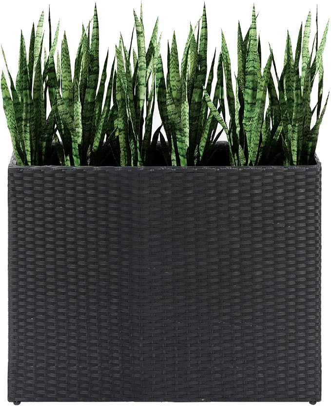 LEWIS&WAYNE Tall Planters for Outdoor Wicker Large Rectangular Block Box | All-Weather, Handmade PE Rattan, Removable Liner, Indoor Outdoor, Patio Porch Garden, Modern Design