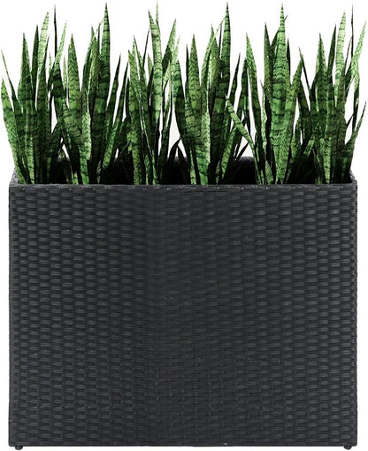 LEWIS&WAYNE Tall Planters for Outdoor Wicker Large Rectangular Block Box | All-Weather, Handmade PE Rattan, Removable Liner, Indoor Outdoor, Patio Porch Garden, Modern Design