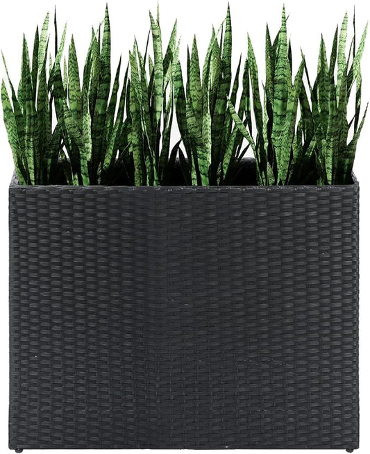 LEWIS&WAYNE Tall Planters for Outdoor Wicker Large Rectangular Block Box | All-Weather, Handmade PE Rattan, Removable Liner, Indoor Outdoor, Patio Porch Garden, Modern Design