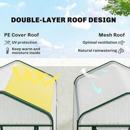 Outsunny 5 Tier Mini Greenhouse with Screen Roof, 27.6" x 19.7" x 75.6", Portable Small Greenhouse with High Strength PE Cover, Roll-Up Zipper Door for Garden Yard Backyard, White