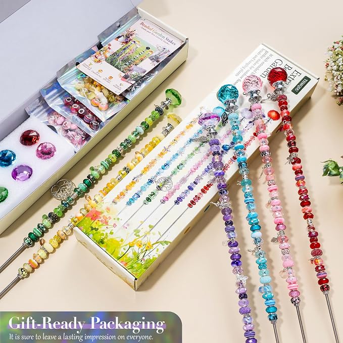 306Pcs Beaded Garden Stakes kit, 16in Extra Long Fairy Wand Garden with Crystal Diamond Tops for Plants Garden Outdoor&Indoor Decorative