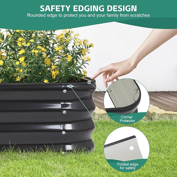 4 in 1 Galvanized Raised Garden Bed - 6x2x1ft (2Packs) Modular Planter Box Outdoor | Metal Raised Bed Kit with Bracing Rods for Gardening Vegetables Flowers Fruits Herbs (Dark Grey)