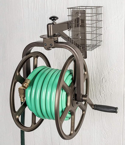 Liberty Garden 712 Single Arm Navigator Hose Reel and Flexzilla Garden Lead-in Hose with SwivelGrip