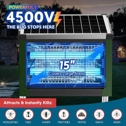 Solar Bug Zapper Outdoor, PhatroyYee Mosquito Zapper 4500V, Waterproof Portable Fly Zapper, Rechargeable Electric Mosquito Killer, Cordless Fly Insect Mosquitos Trap for Patio Yard Camping(Army Green)