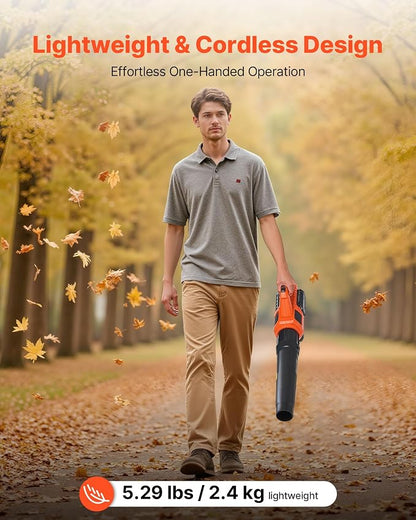 VEVOR 20V Cordless Leaf Blower with Brushless Motor, 450 CFM/110 MPH, Battery Powered Electric Leaf Blowers for Lawn Care with 2.0Ah Battery and Fast Charger
