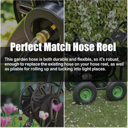 25FT PVC Hybrid Garden Hose, 5/8 in Black Hose, Brass Fittings | Mid-Range Reach for Homeowners Handling Patio, Driveway, Car Wash, Small-Yard and Garden Watering