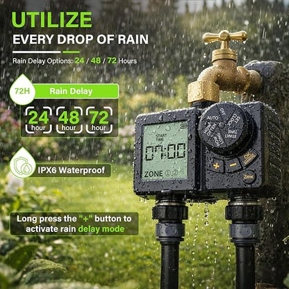 MIXC Drip Irrigation System with Timer,1/4" 100Ft Automatic Garden Watering Kit with 16pcs 360°Adjustable Brass Nozzles & Bendable Rod,for Outdoor Plants,Lawn,Raised Bed,Potted Plant,Yard,Greenhouse